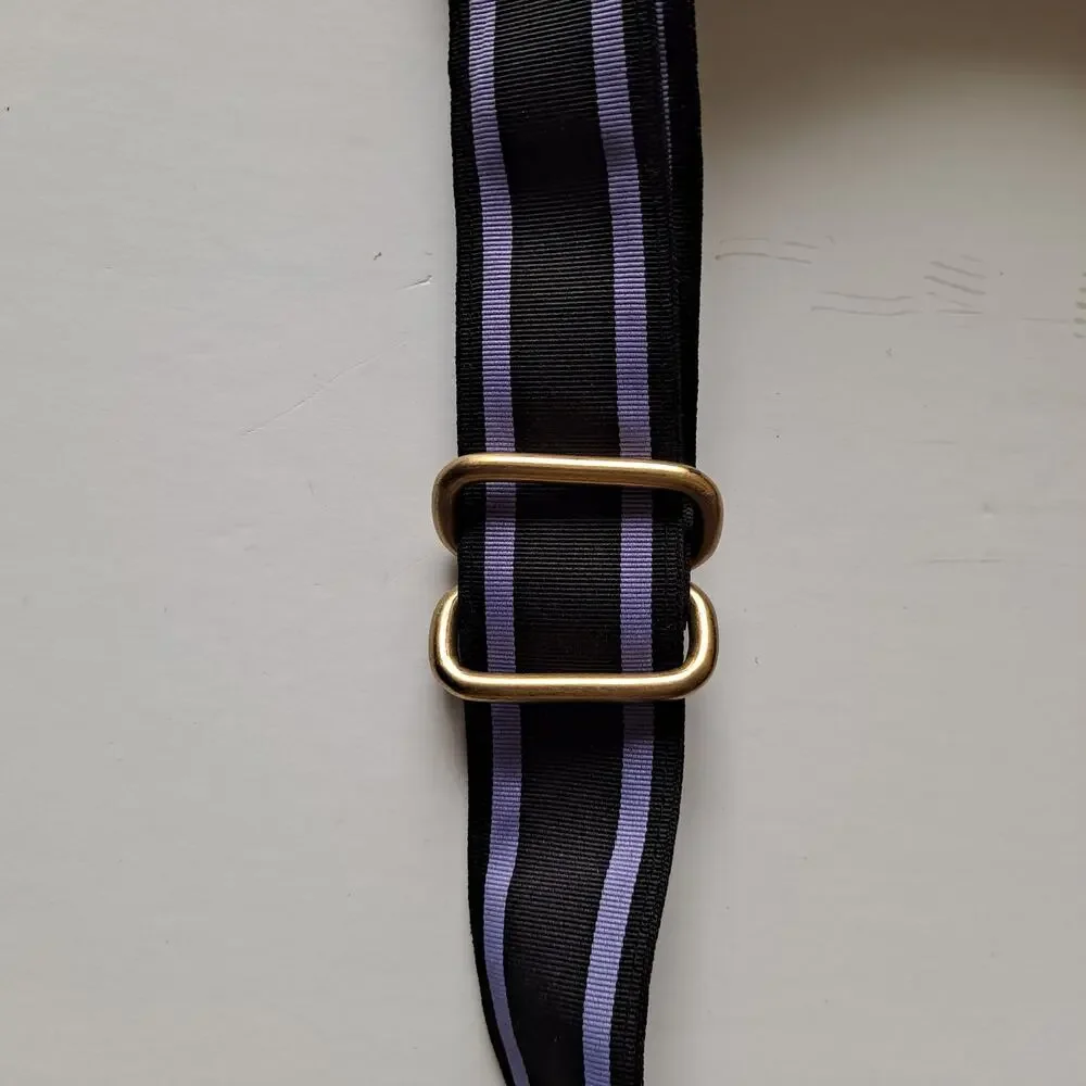 Lands' End Striped Polyester Web D-Ring Buckle Belt Purple & Black Womens Size M